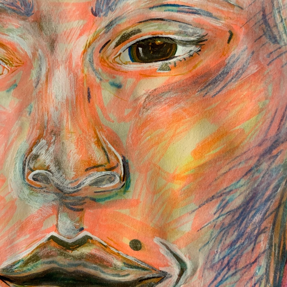 Andreity: Original Art Portrait, Blue Light Reactive, Metallic Gold Highlights